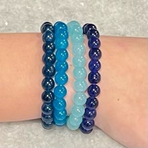Handmade Beach Vibes Blue Beaded Bracelet Stack - 4 Bracelets